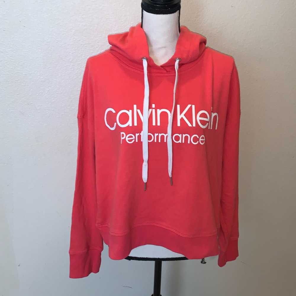 Calvin Klein Performance Cropped hooded pullover sweatshirt Logo Drawstrings